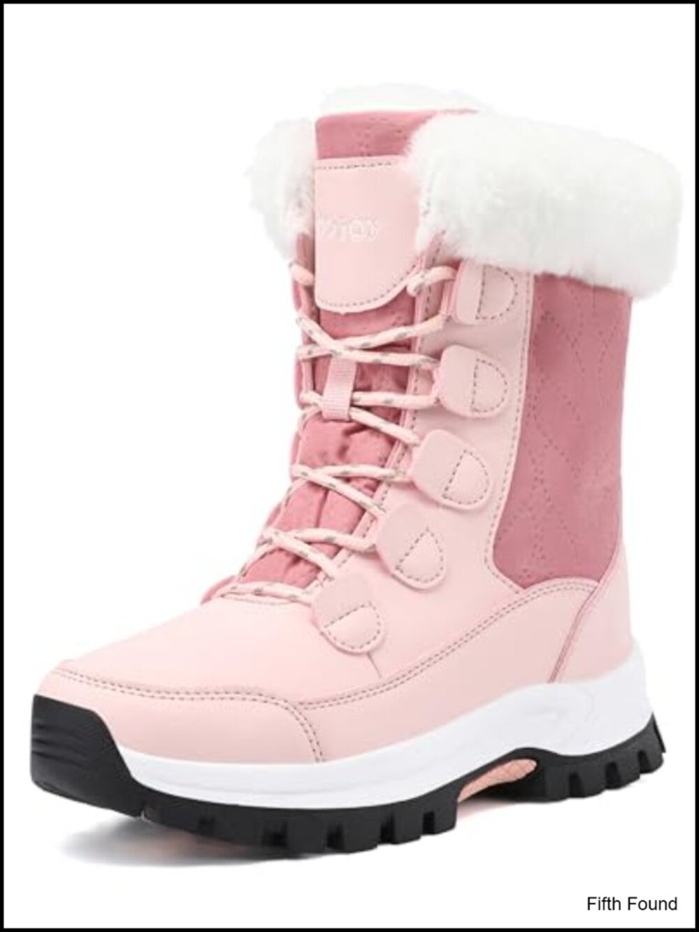 Waterproof Faux Fur Lined Mid Calf Snow Boots Lace Up Winter Booties